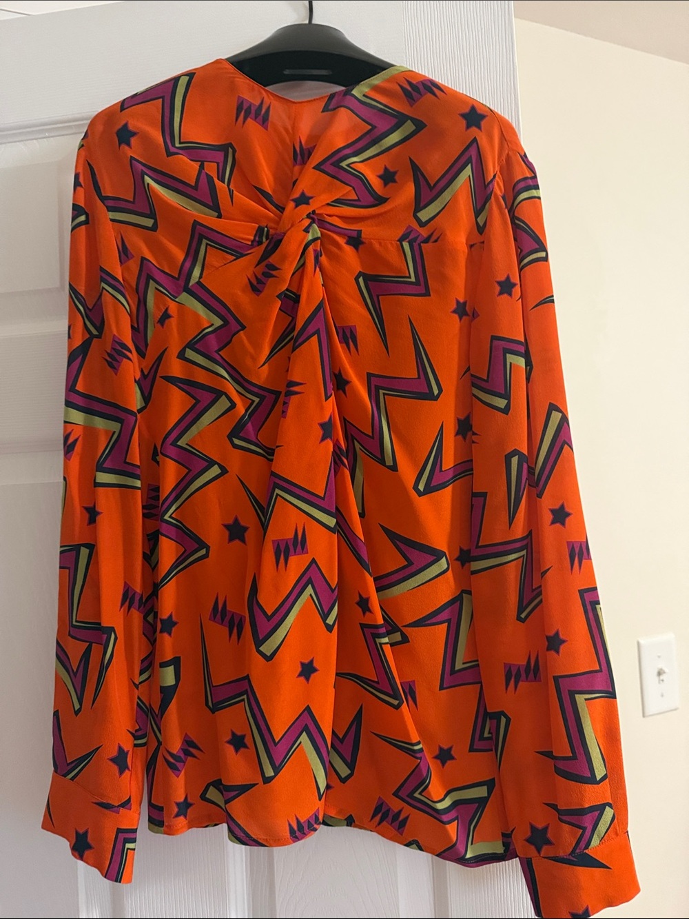 Missoni Orange Geometric Print Blouse with Purple & Green Accents
